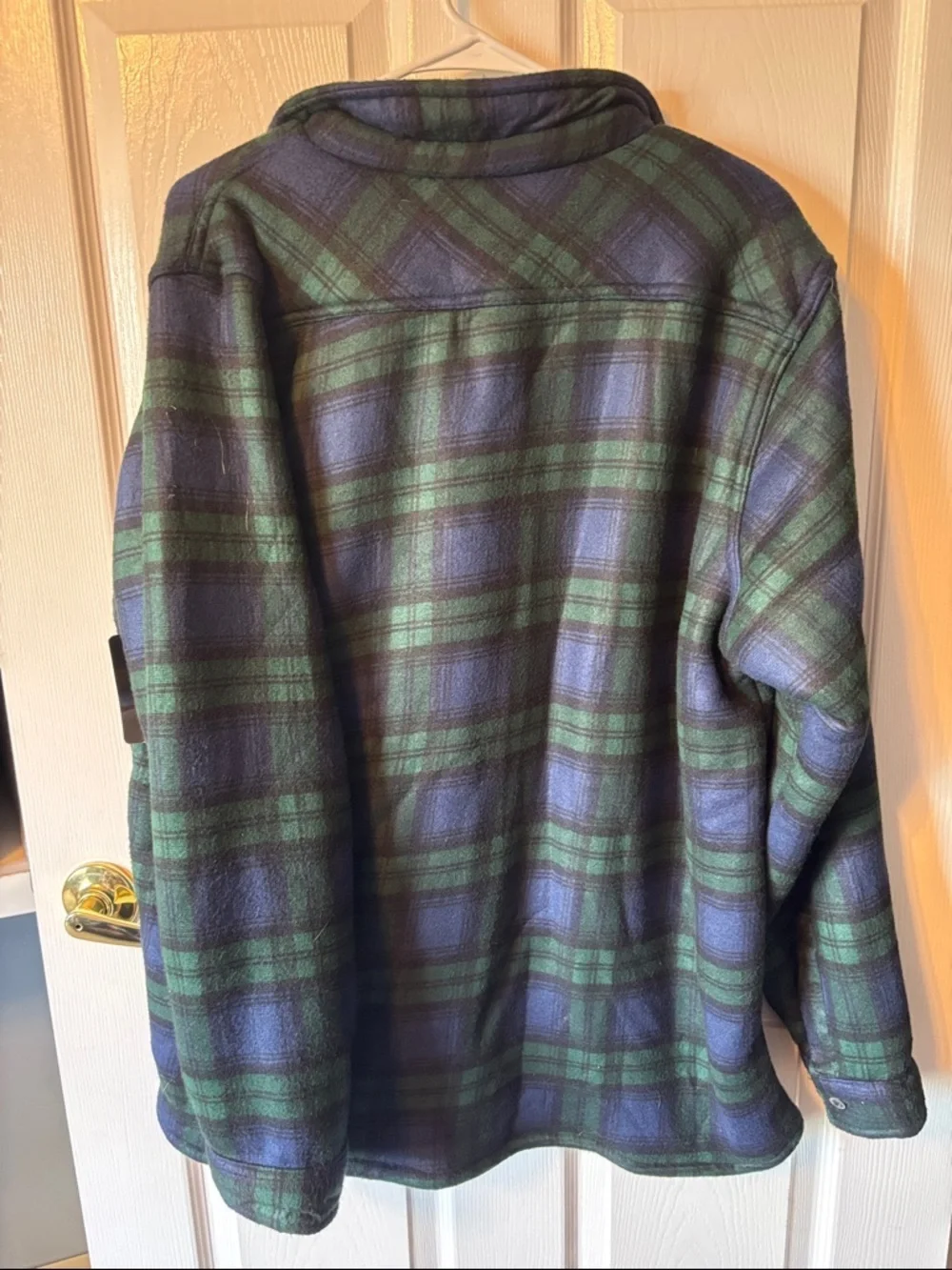Men's Green & Navy Plaid Fleece-Lined Shirt Jacket